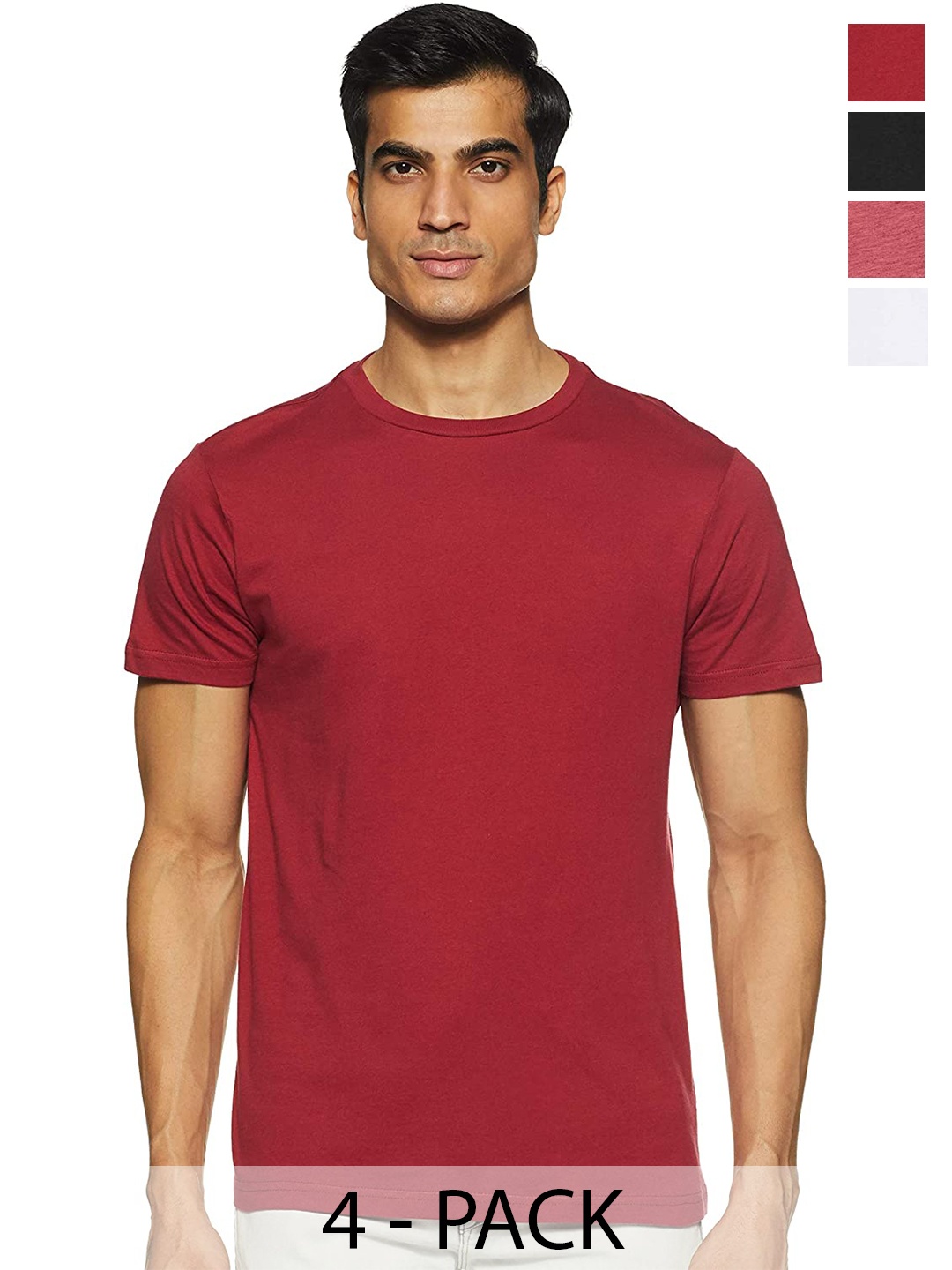 

COLOR CAPITAL Unisex Pack Of 4 Short Sleeves Cotton T-shirt, Maroon