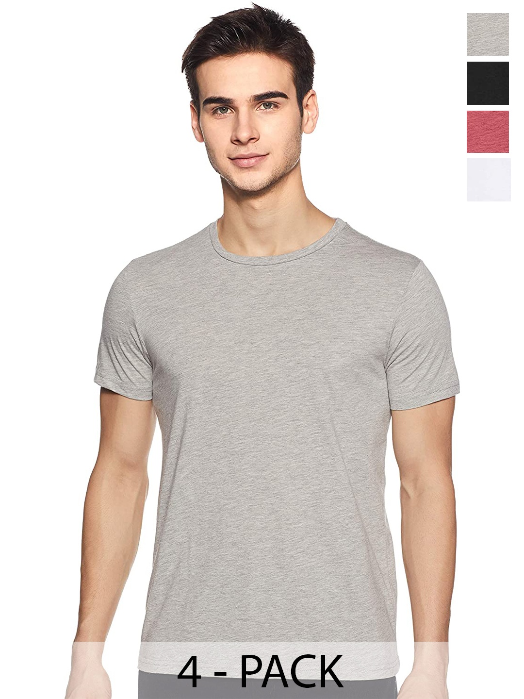 COLOR CAPITAL Unisex Pack Of 4 Round Neck Cotton T-shirt, Grey