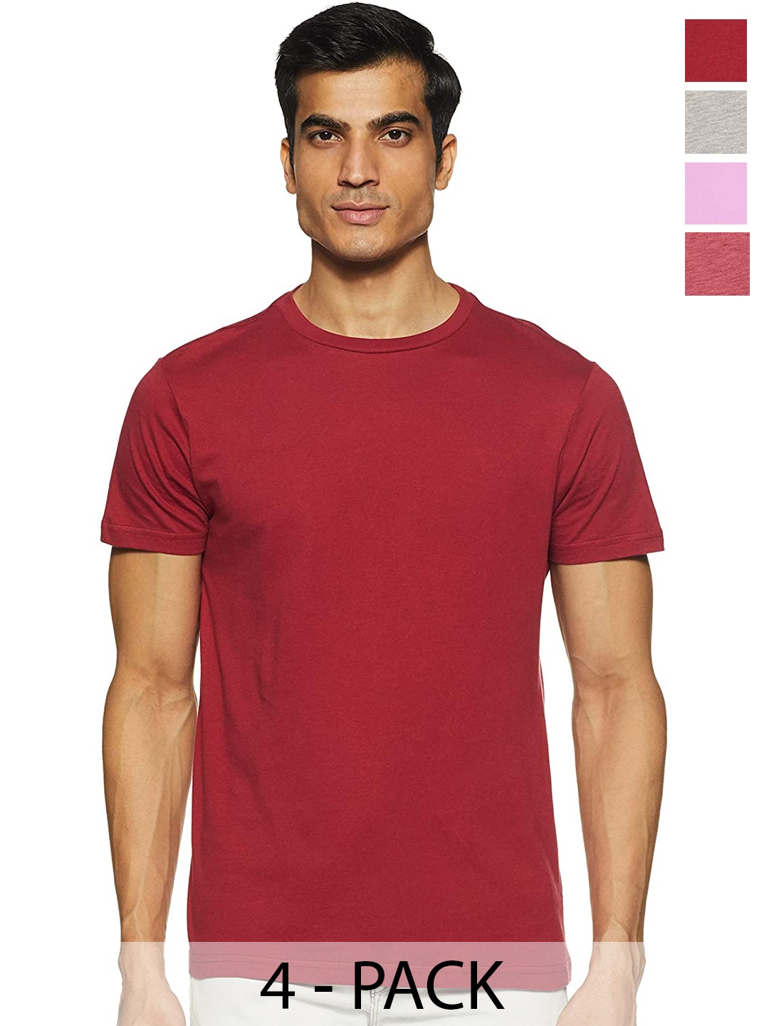 

COLOR CAPITAL Unisex Pack Of 4 Round Neck Cotton T-shirt, Coral