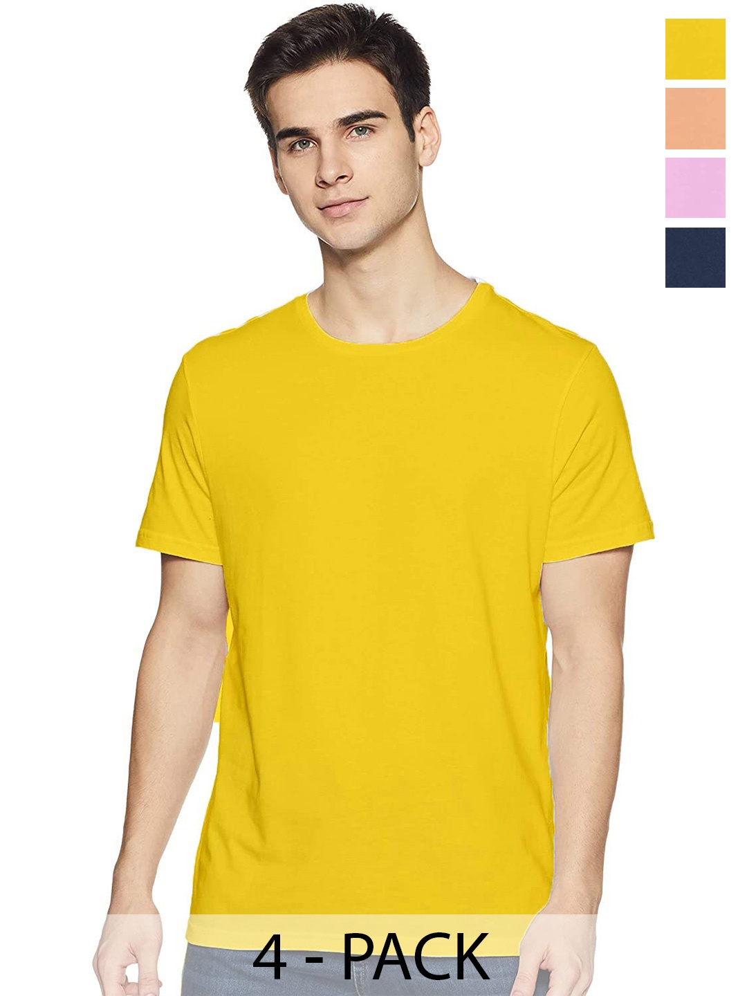 

COLOR CAPITAL Unisex Pack Of 4 Round Neck Cotton T-shirt, Yellow