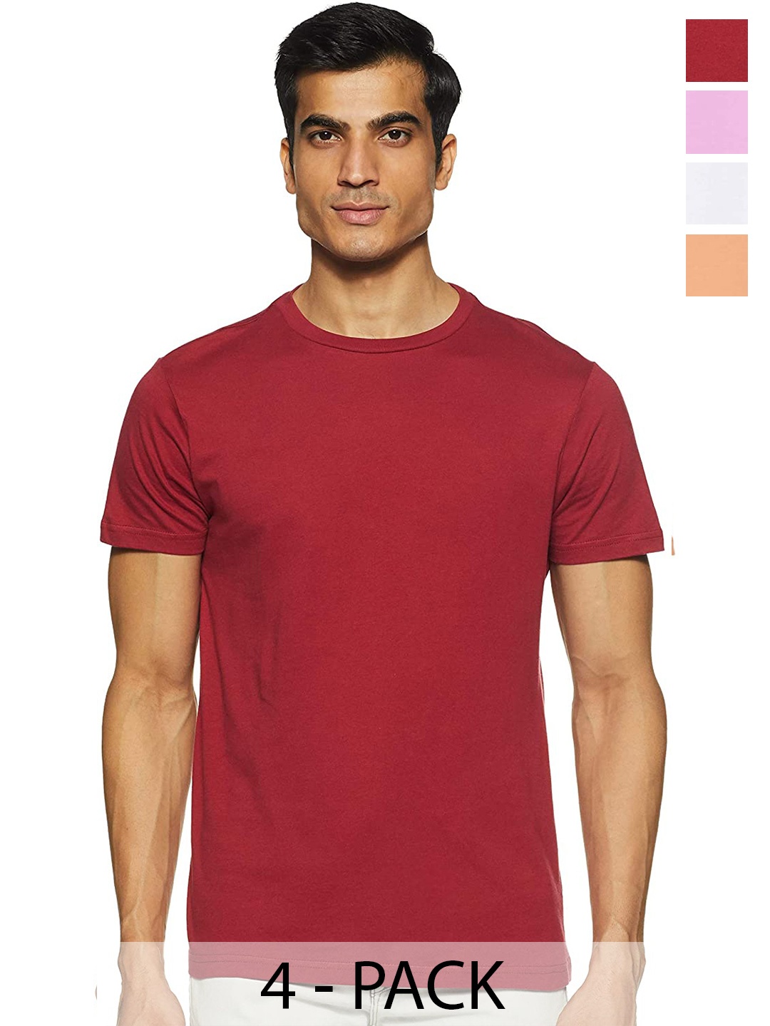 

COLOR CAPITAL Unisex Pack Of 4 Round Neck Cotton T-shirt, Maroon