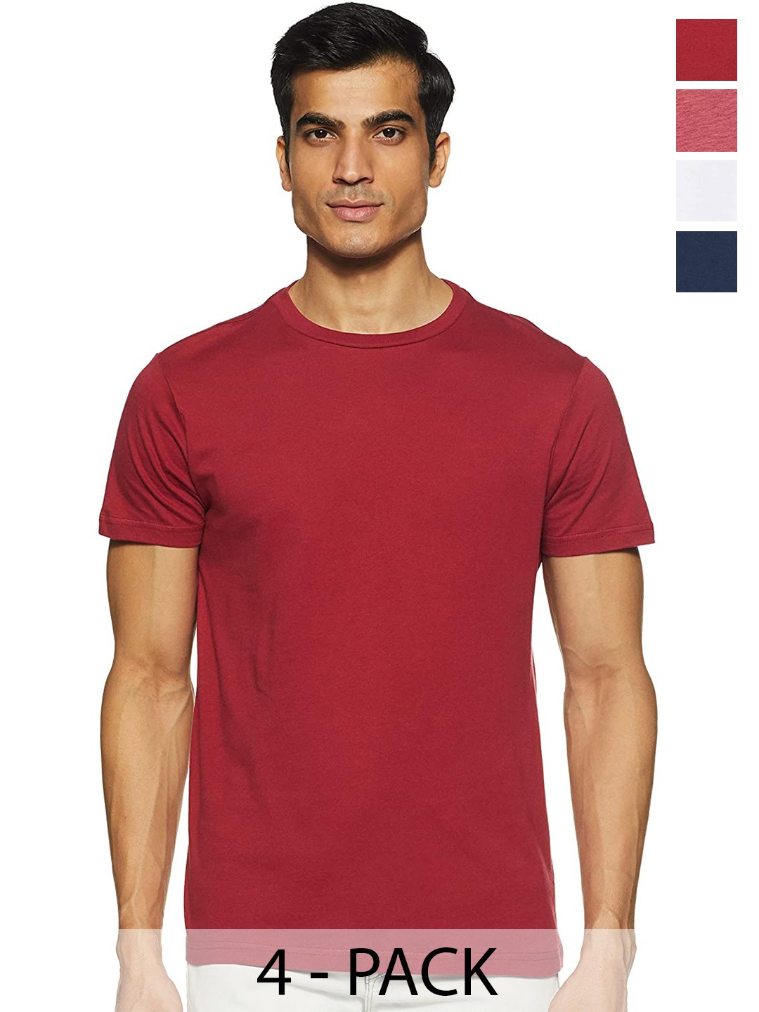 

COLOR CAPITAL Pack Of 4 Round Neck Cotton T-shirt, Red