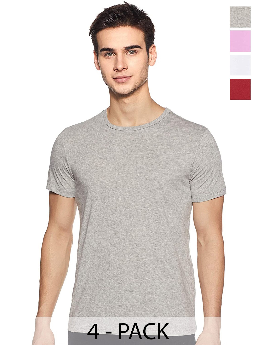 

COLOR CAPITAL Pack Of 4 Round Neck Cotton T-Shirts, Grey