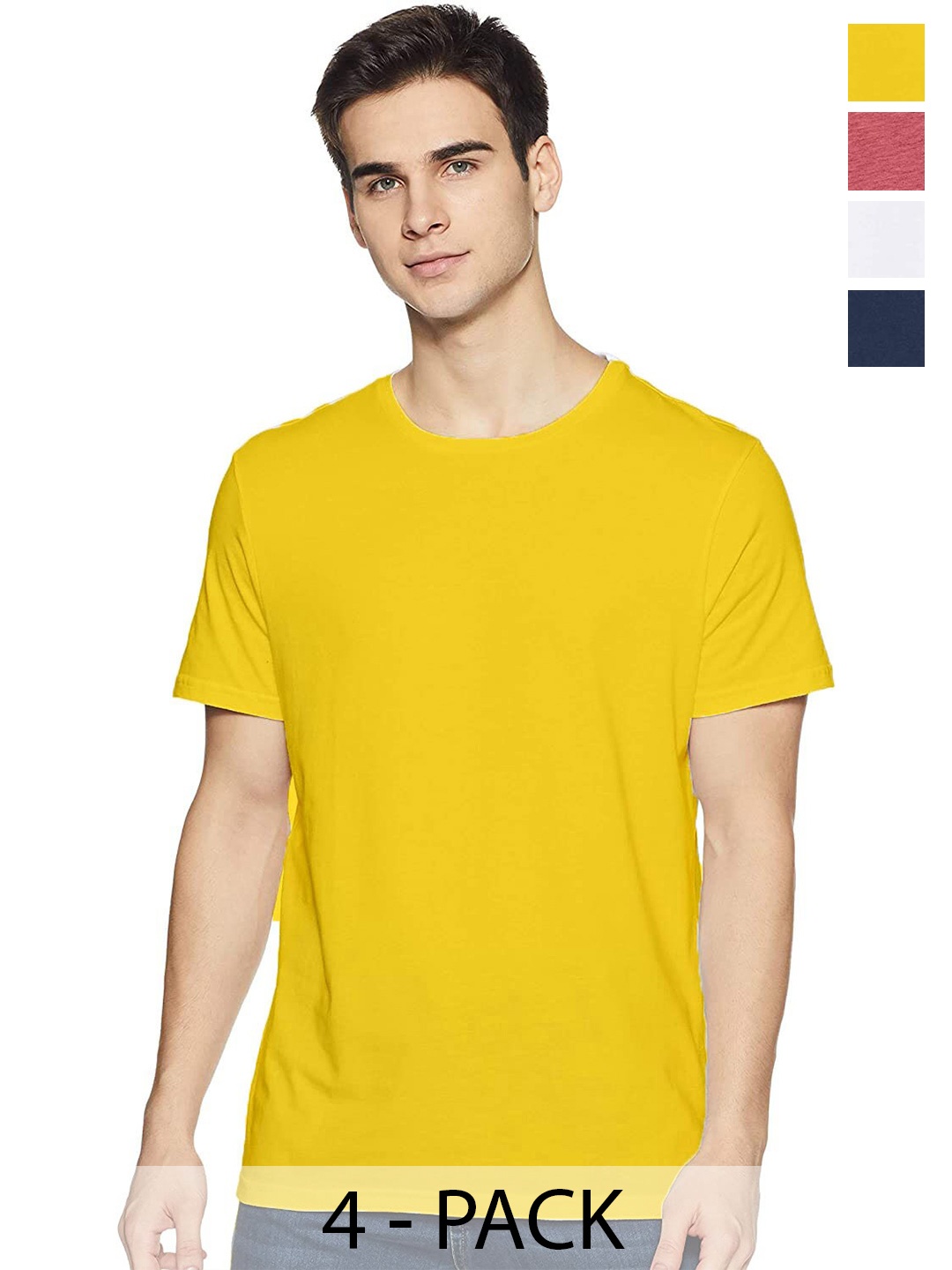 

COLOR CAPITAL Pack Of 4 Round Neck Cotton T-shirts, Yellow