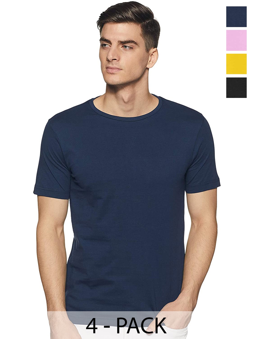 

COLOR CAPITAL Pack Of 4 Round Neck Cotton T-shirts, Navy blue