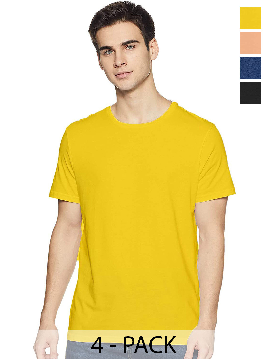 

COLOR CAPITAL Unisex Pack Of 4 Round Neck Cotton T-shirt, Yellow