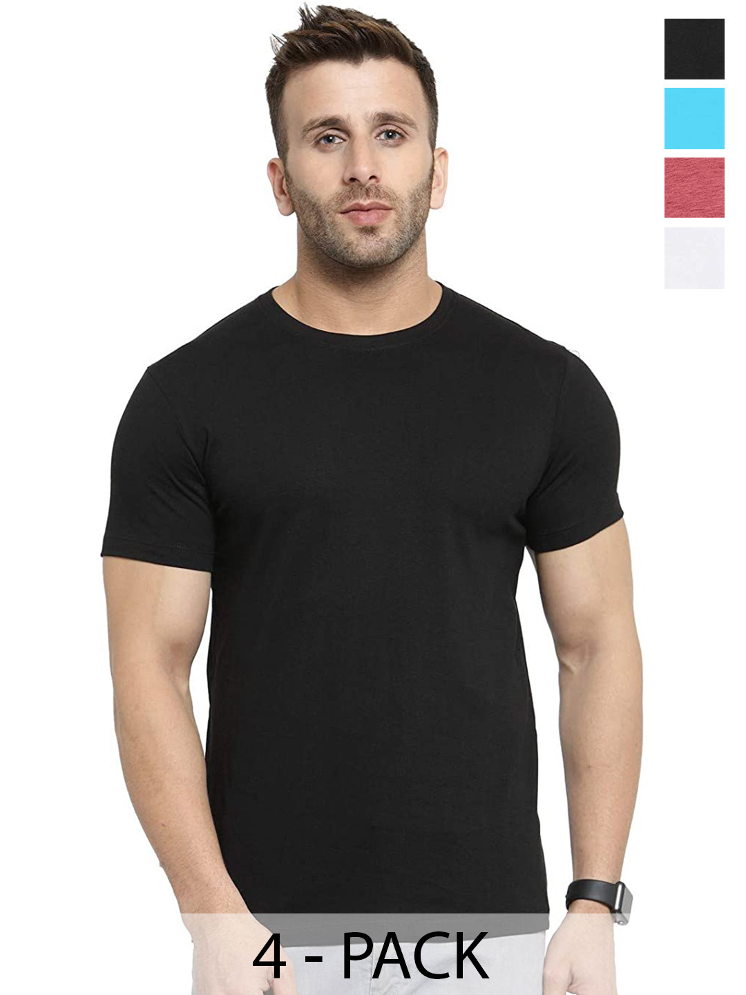 

COLOR CAPITAL Unisex Pack Of 4 Cotton T-shirts, Black