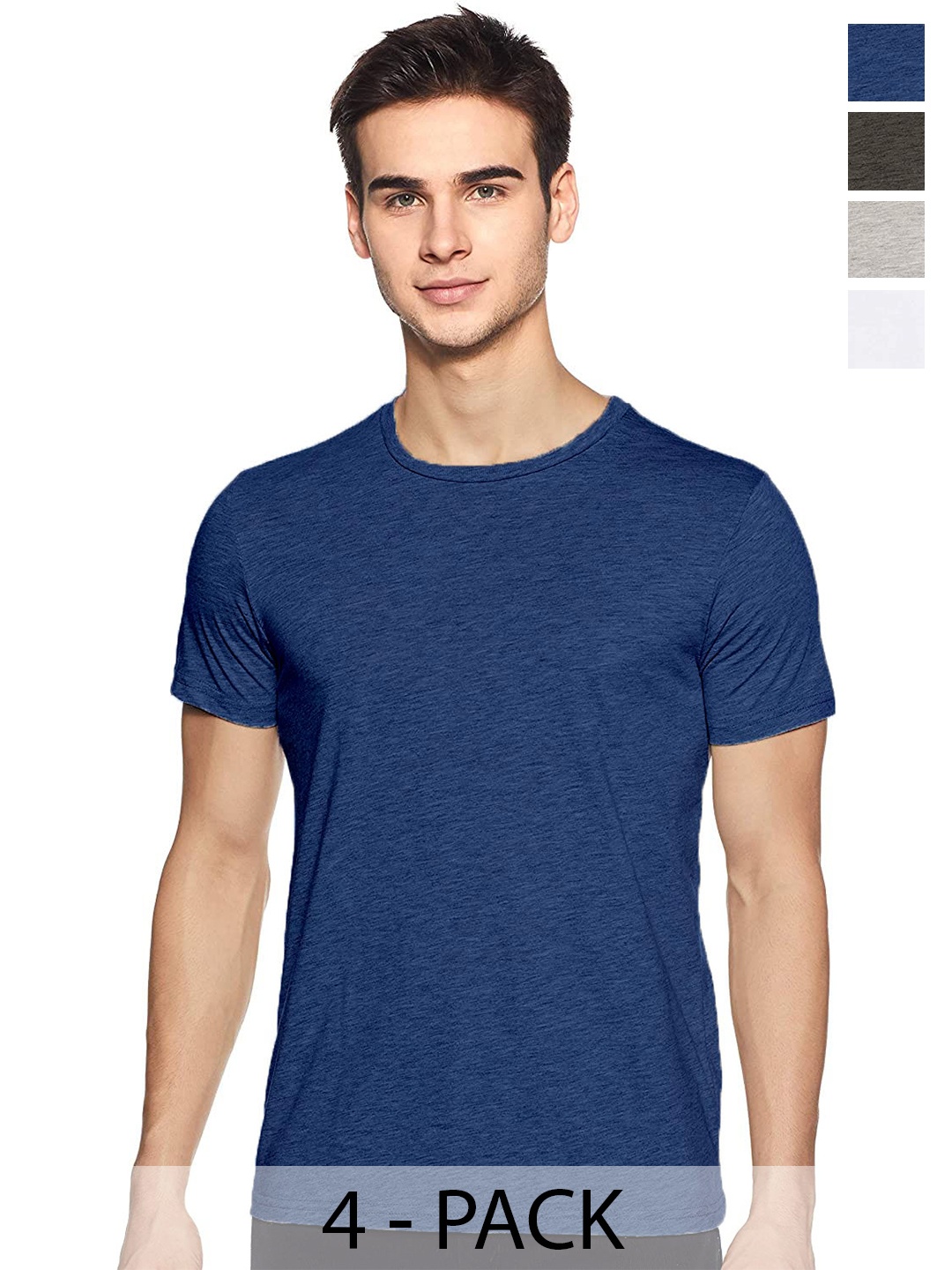 

COLOR CAPITAL Unisex Pack Of 4 Round Neck Cotton T-shirt, Blue