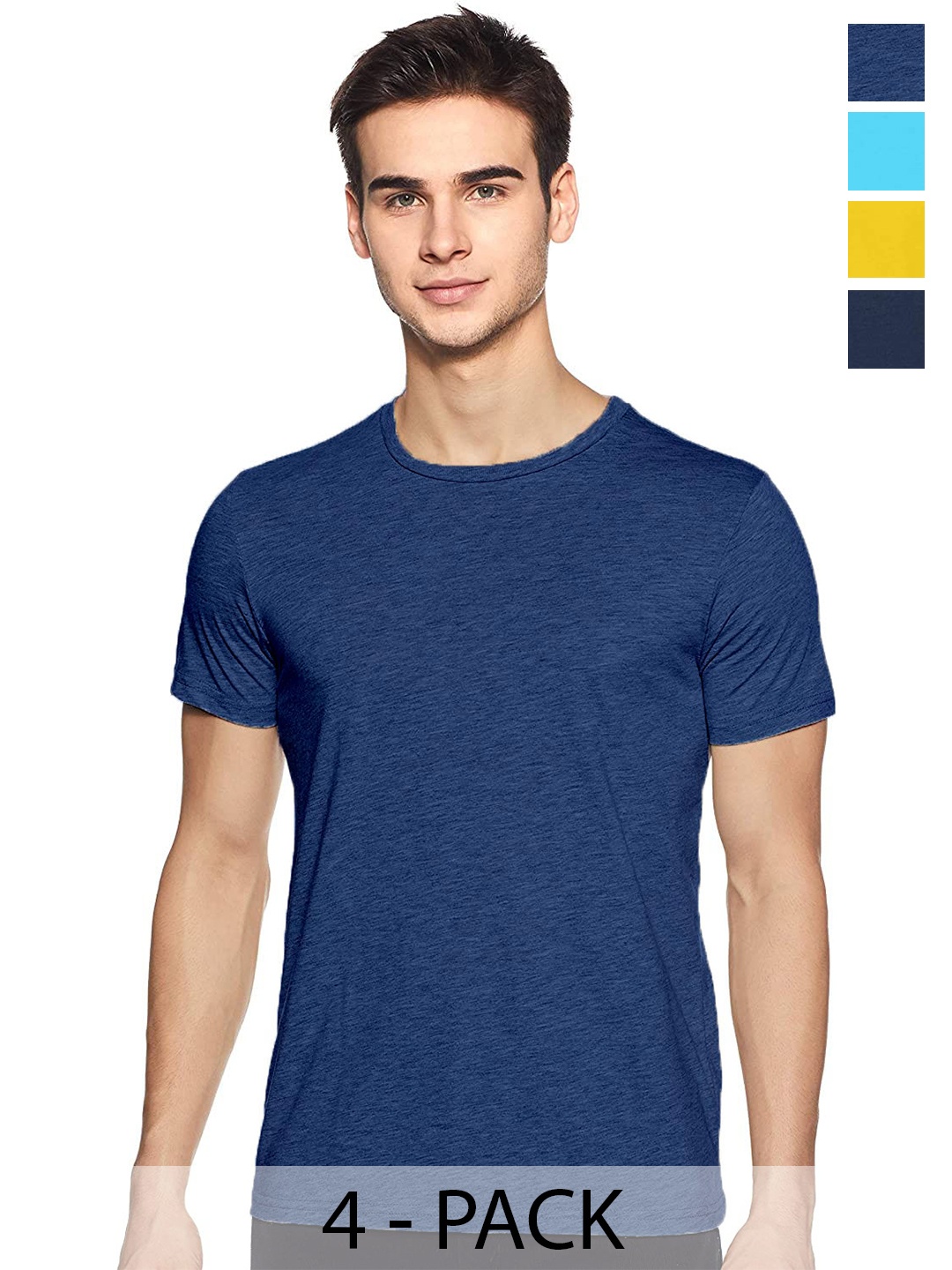 COLOR CAPITAL Unisex Pack Of 4 Round Neck Cotton T-shirt, Blue
