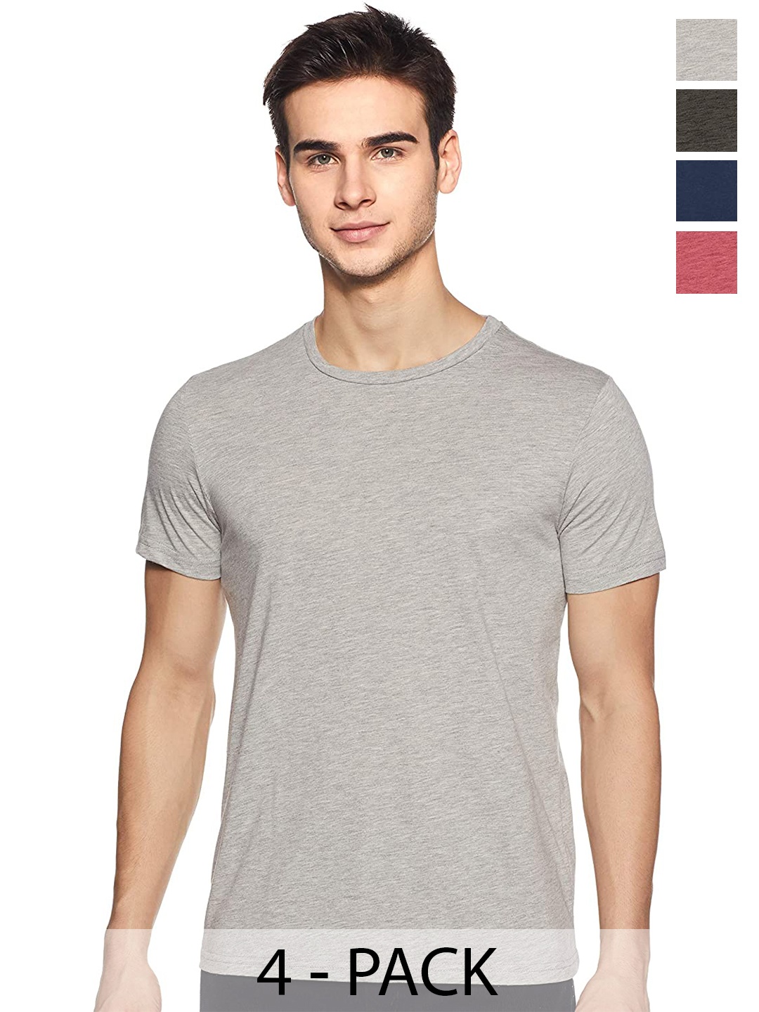 COLOR CAPITAL Unisex Pack Of 4 Round Neck Cotton T-shirt, Grey