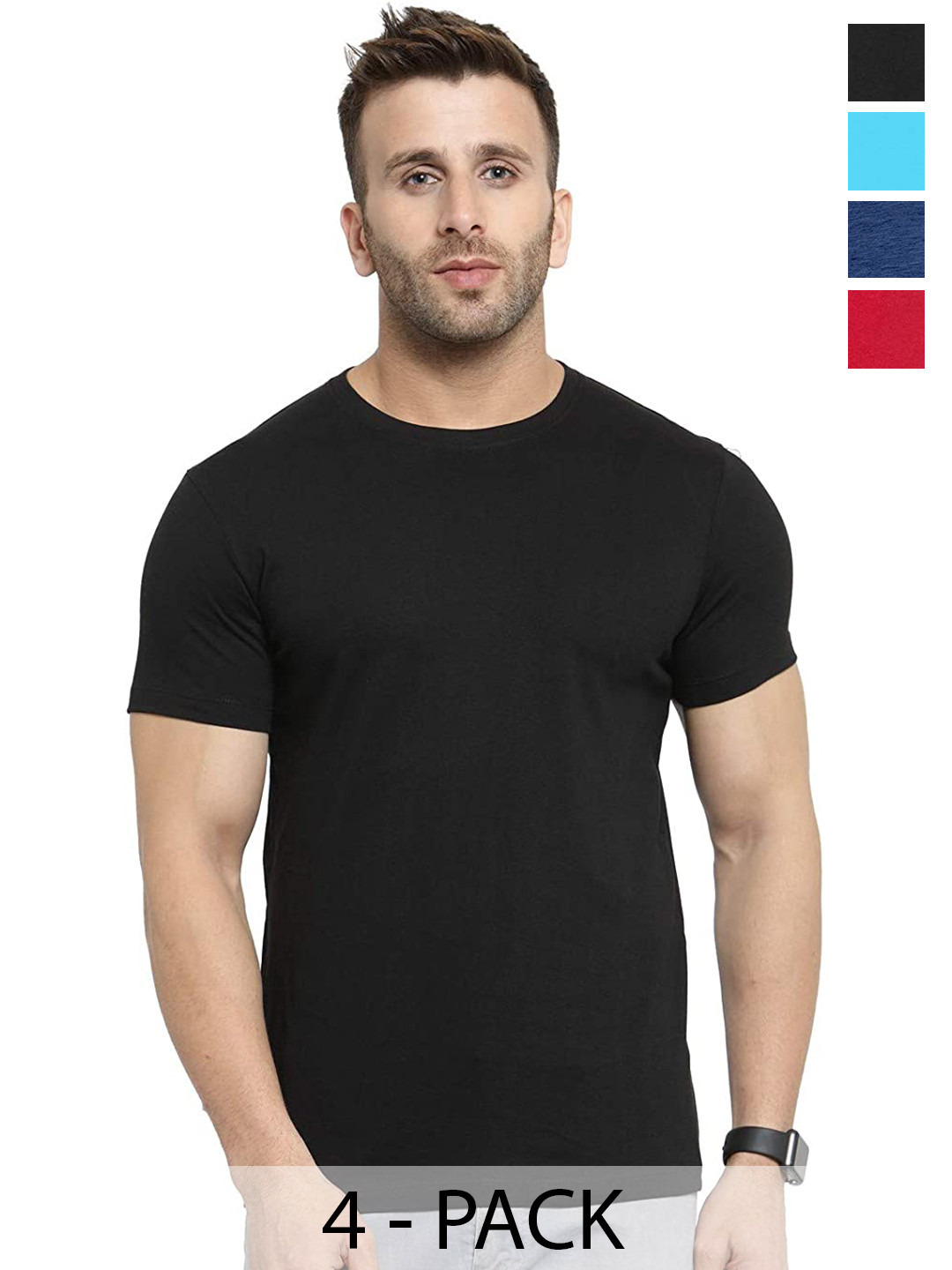 

COLOR CAPITAL Unisex Pack Of 4 Cotton T-shirt, Black