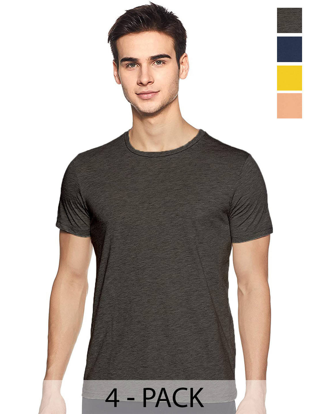 

COLOR CAPITAL Unisex Pack Of 4 Round Neck Casual Cotton T-shirts, Charcoal