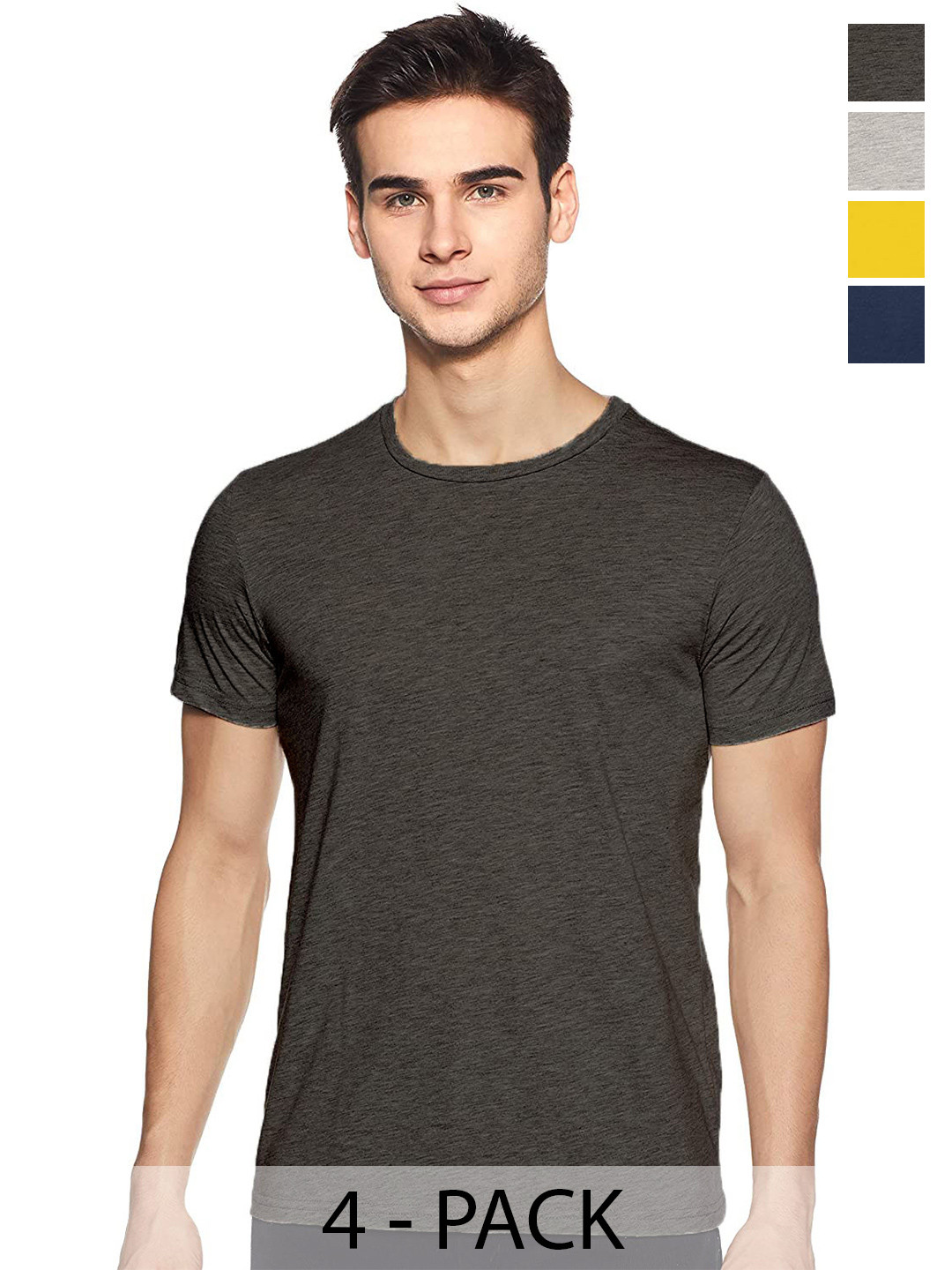 

COLOR CAPITAL Unisex Pack Of 4 Round Neck Casual Cotton T-shirts, Charcoal