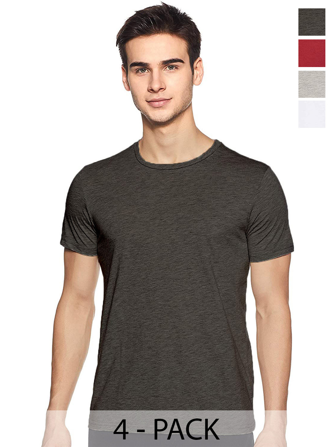 

COLOR CAPITAL Unisex Pack Of 4 Round Neck Casual Cotton T-shirts, Charcoal