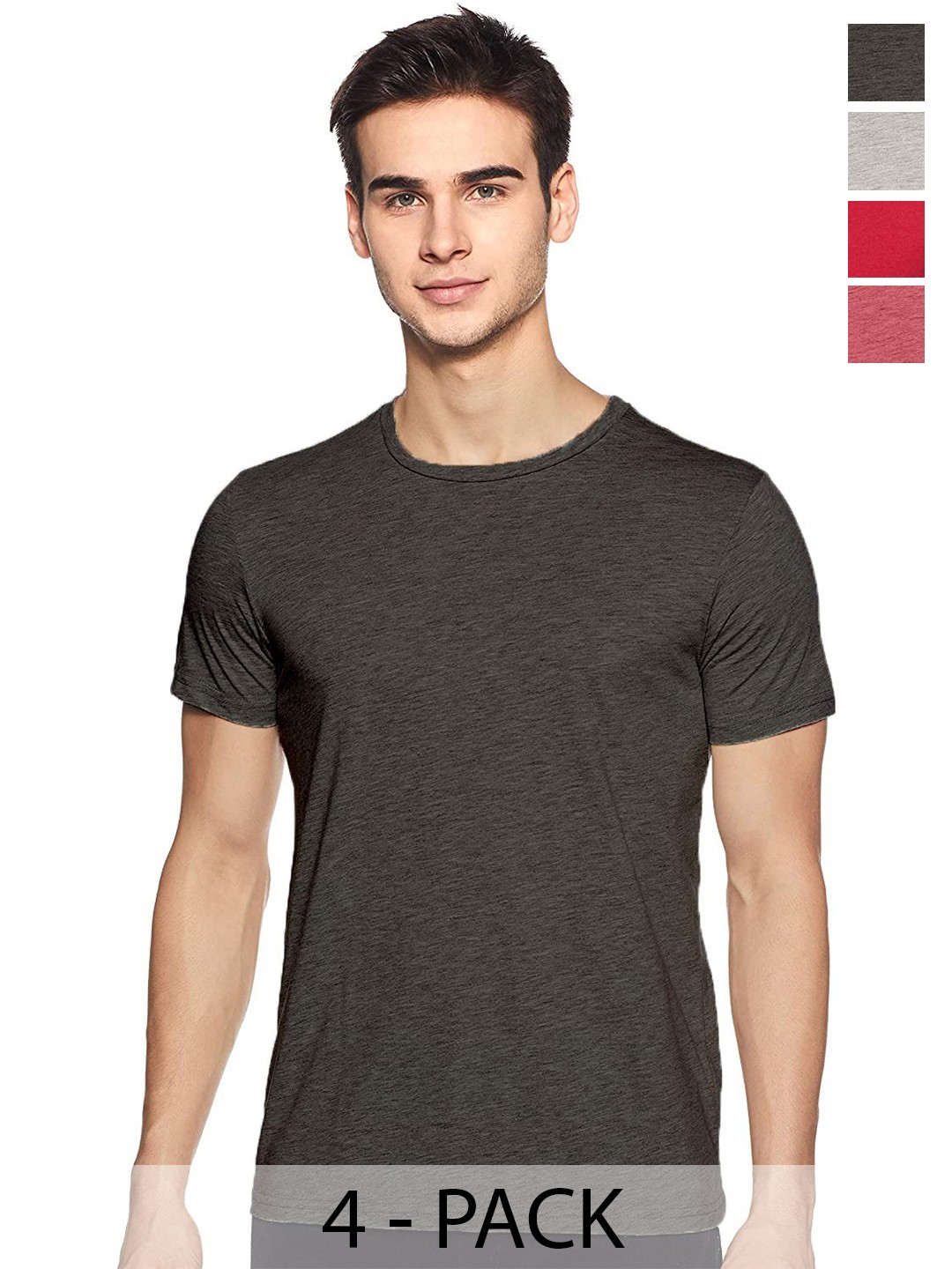 

COLOR CAPITAL Unisex Pack Of 4 Round Neck Casual Cotton T-shirts, Charcoal
