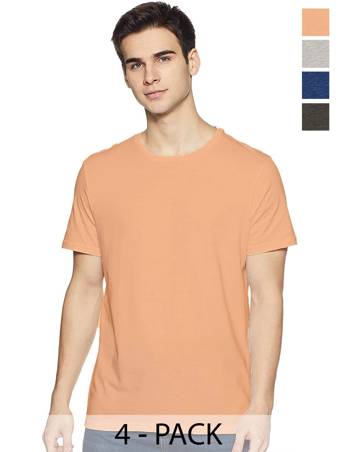 COLOR CAPITAL Unisex Pack Of 4 Short Sleeves Short Sleeves Cotton T-shirt, Beige