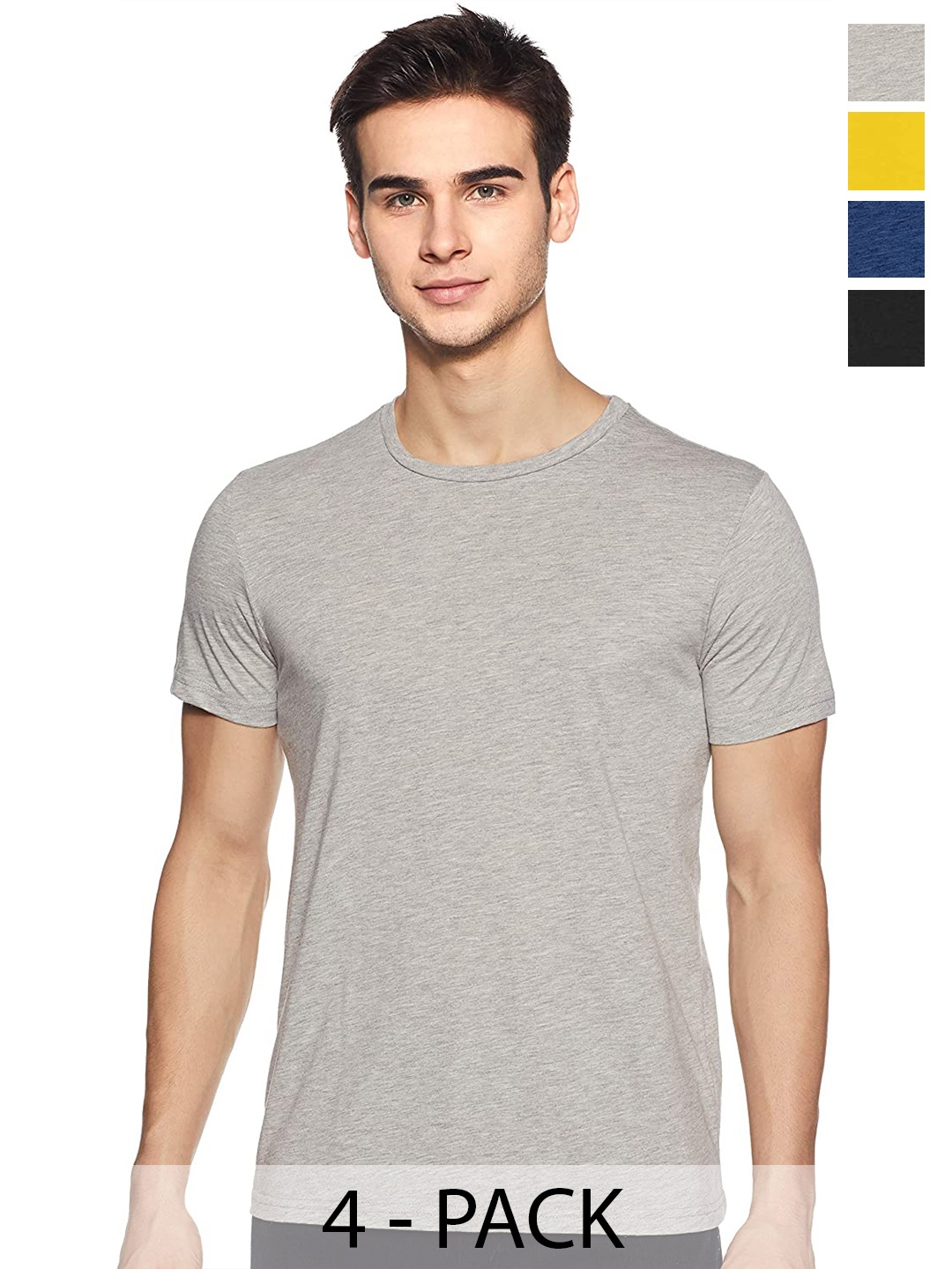 

COLOR CAPITAL Unisex Pack Of 4 Round Neck Cotton T-shirt, Grey