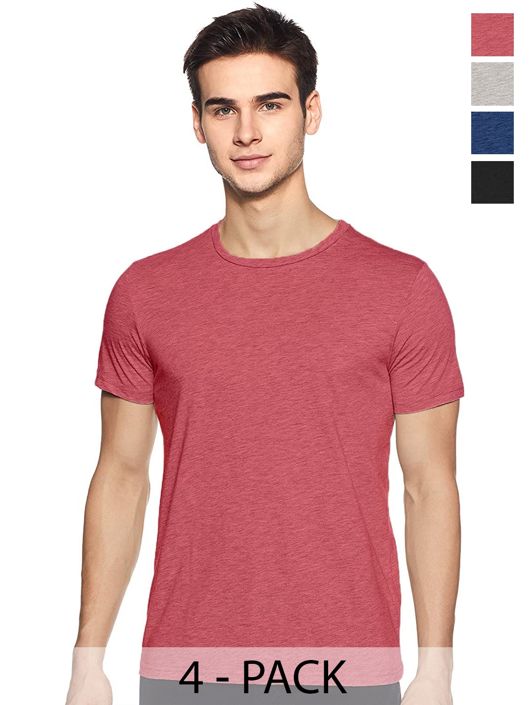 

COLOR CAPITAL Unisex Pack Of 4 Round Neck Cotton T-shirt, Pink