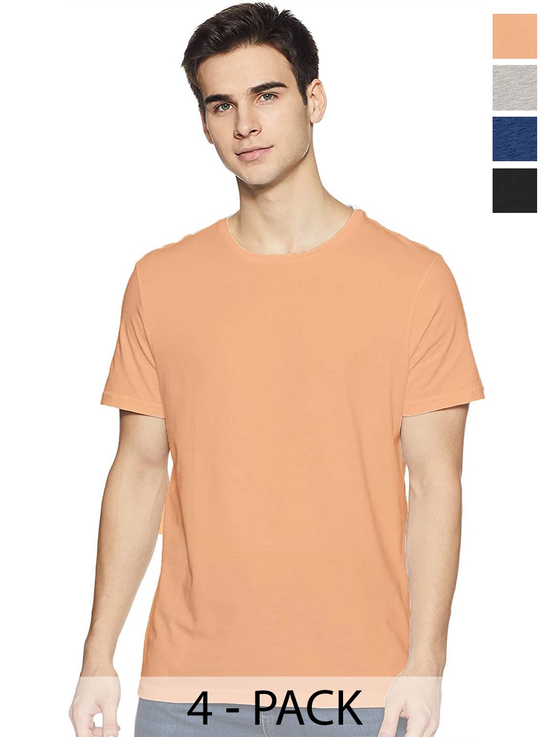 

COLOR CAPITAL Unisex Pack Of 4 Round Neck Cotton T-shirt, Beige