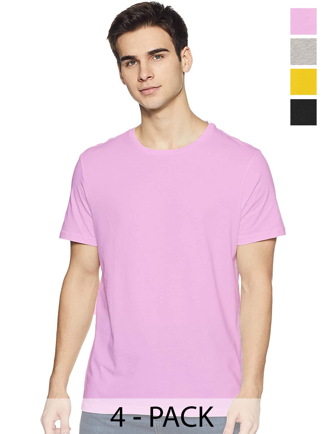 COLOR CAPITAL Pack Of 4 Round Neck Cotton T-shirt, Lavender