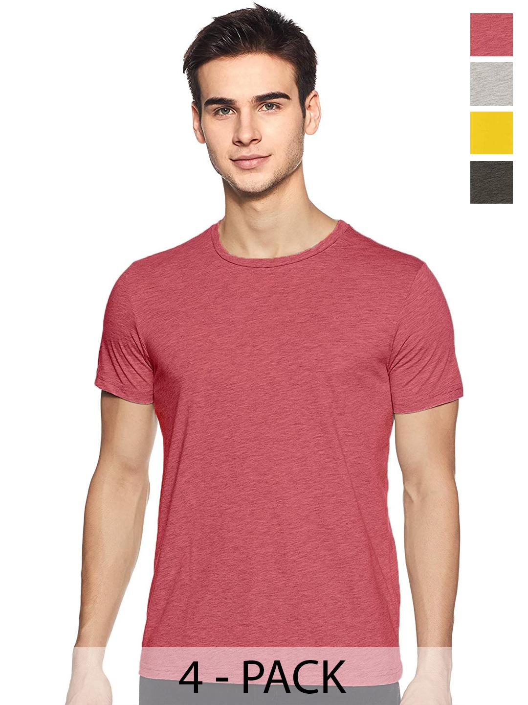 

COLOR CAPITAL Pack Of 4 Round Neck Cotton T-shirt, Red