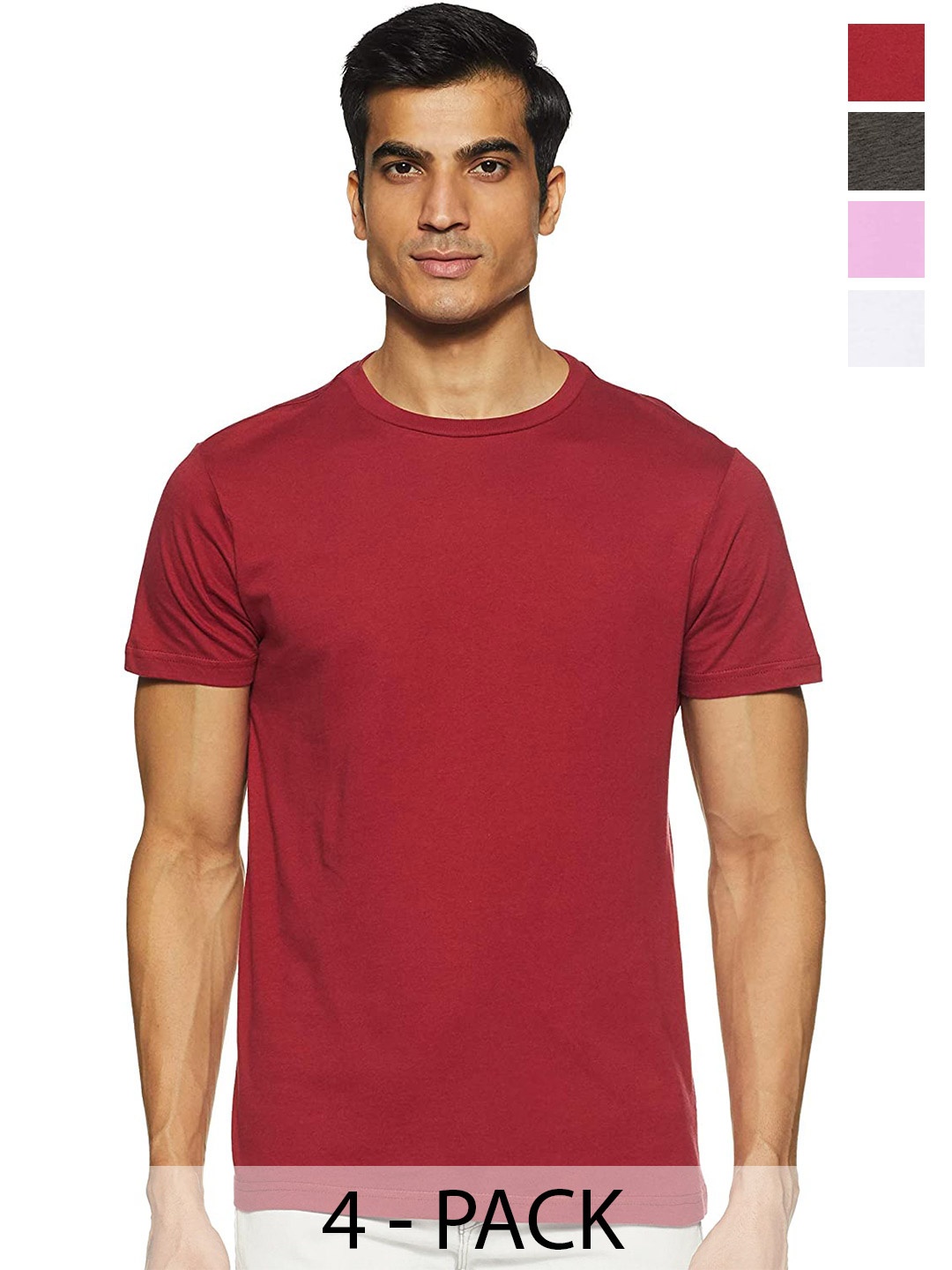 

COLOR CAPITAL Pack Of 4 Round Neck Cotton T-Shirts, Maroon