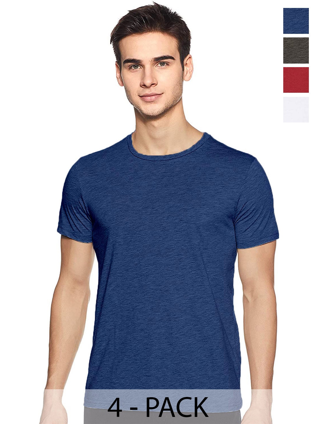 

COLOR CAPITAL Pack Of 4 Round Neck Cotton T-Shirts, Blue