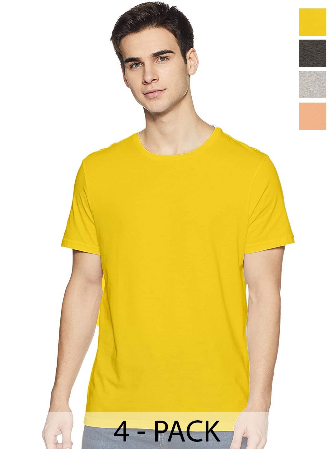 

COLOR CAPITAL Unisex Pack Of 4 Round Neck Cotton T-shirts, Yellow