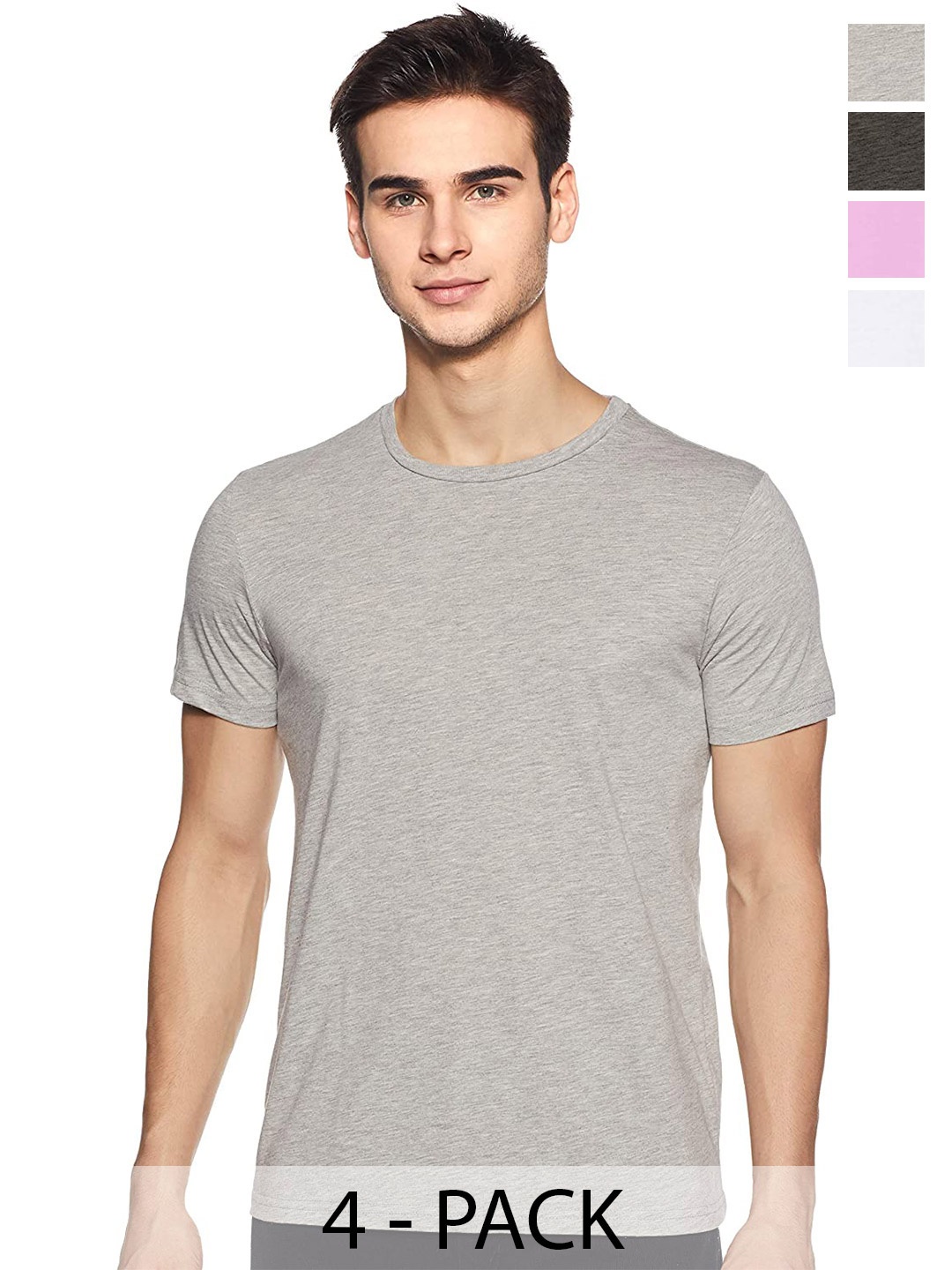 

COLOR CAPITAL Unisex Pack Of 4 Round Neck Cotton T-shirts, Grey melange