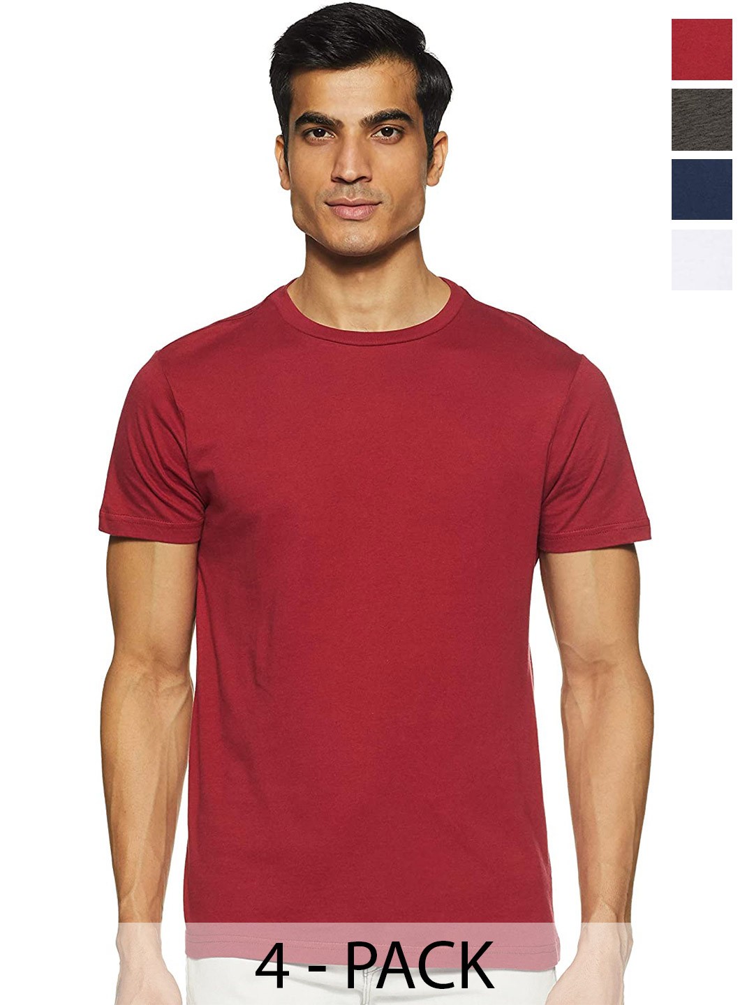 

COLOR CAPITAL Unisex Pack Of 4 Round Neck Cotton T-shirts, Maroon