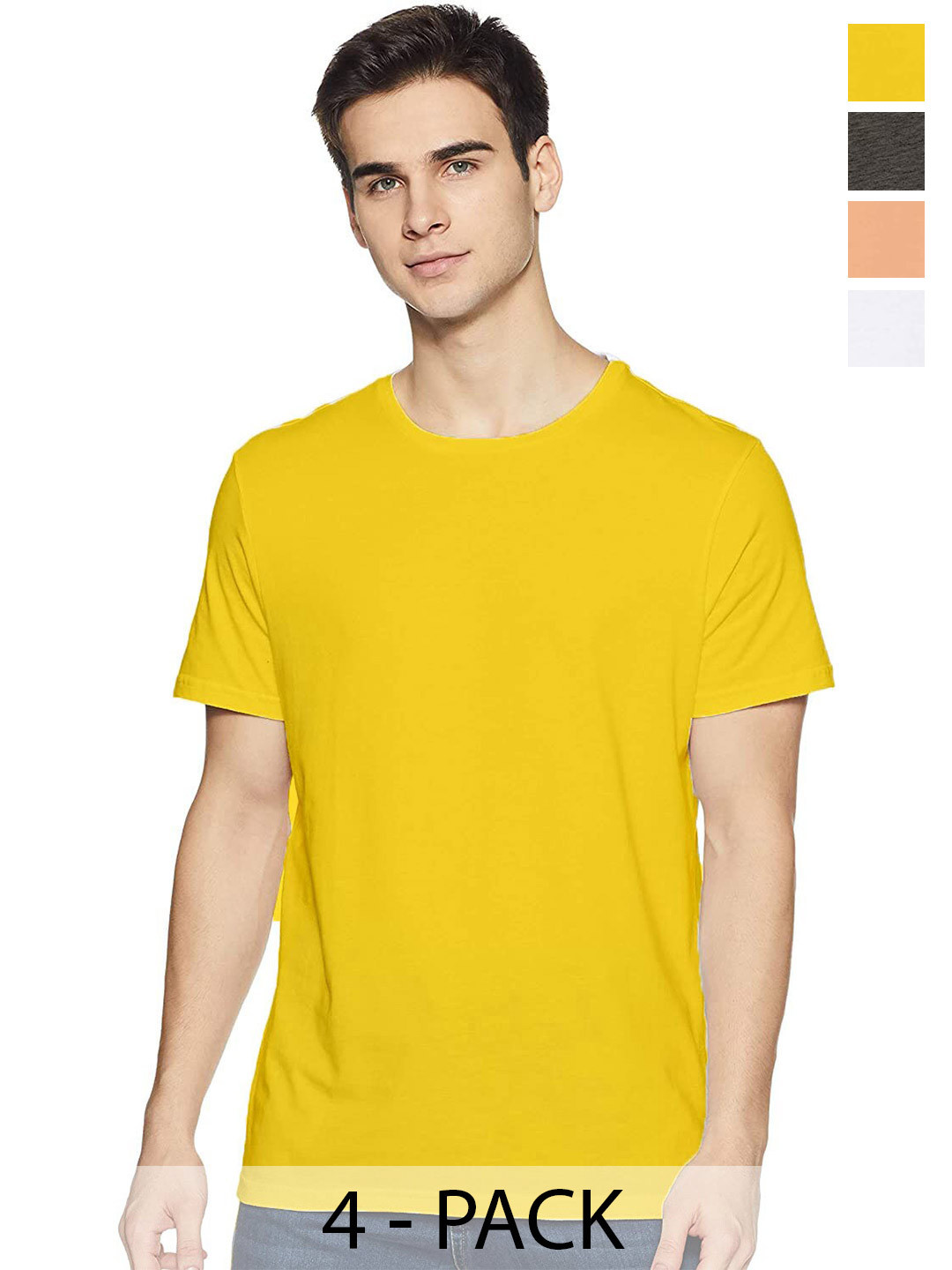 

COLOR CAPITAL Unisex Pack Of 4 Cotton T-shirts, Yellow