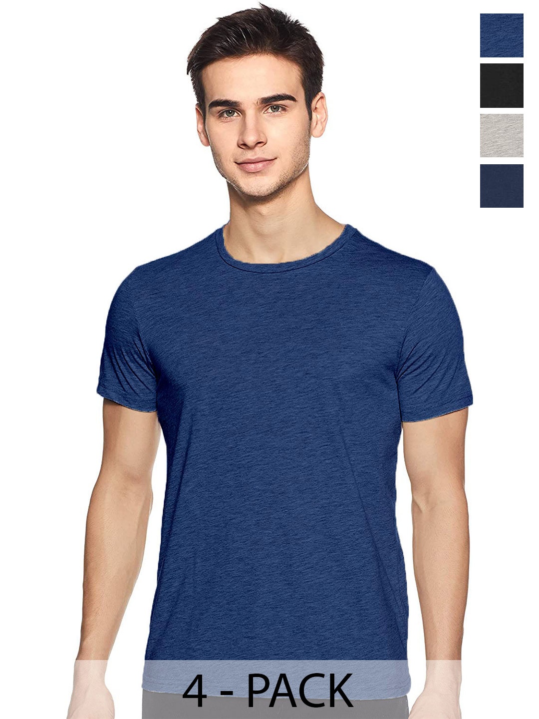 

COLOR CAPITAL Unisex Pack Of 4 Cotton T-shirts, Navy blue