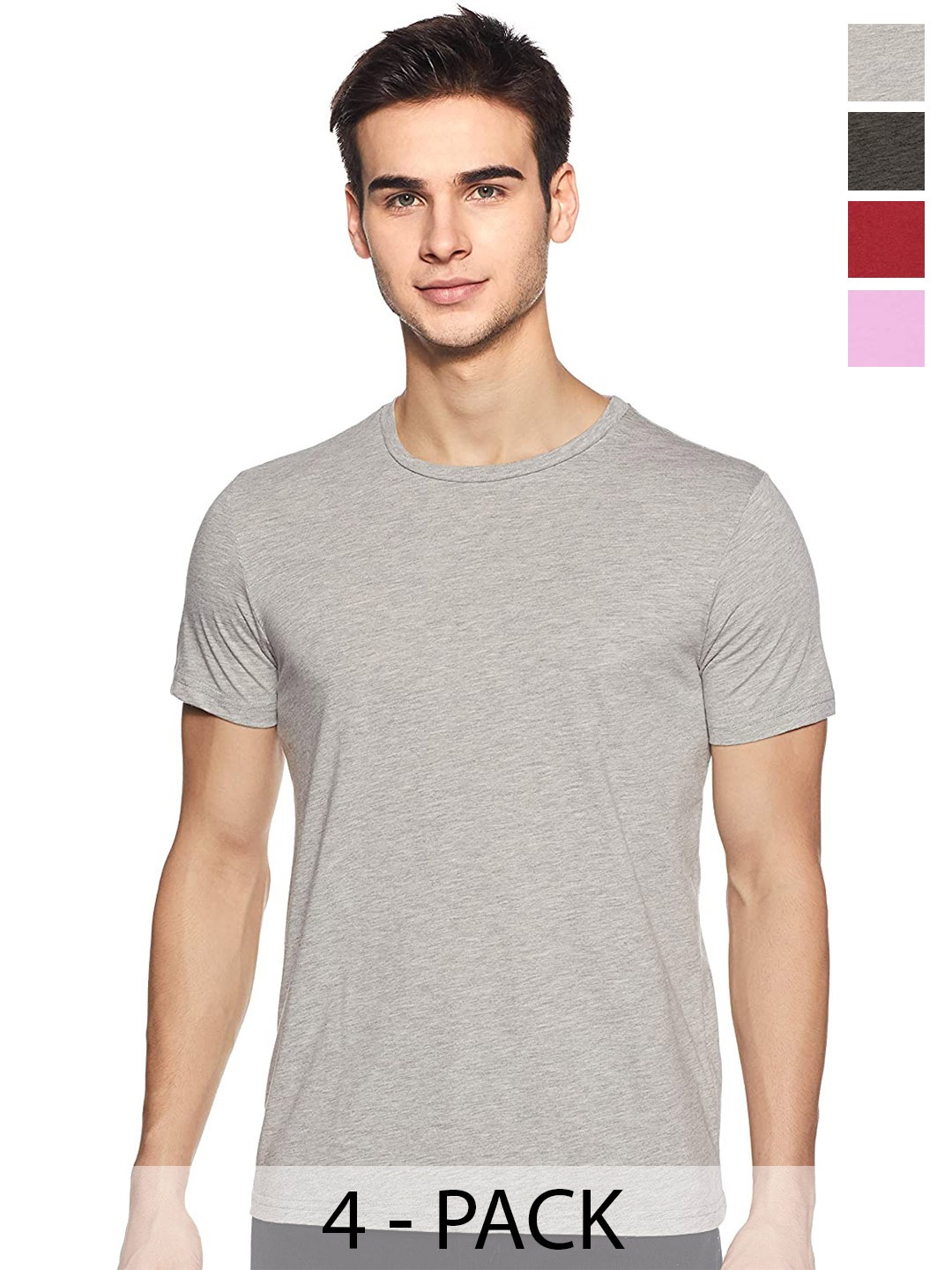 

COLOR CAPITAL Unisex Pack Of 4 Round Neck Short Sleeves Cotton T-shirts, Grey
