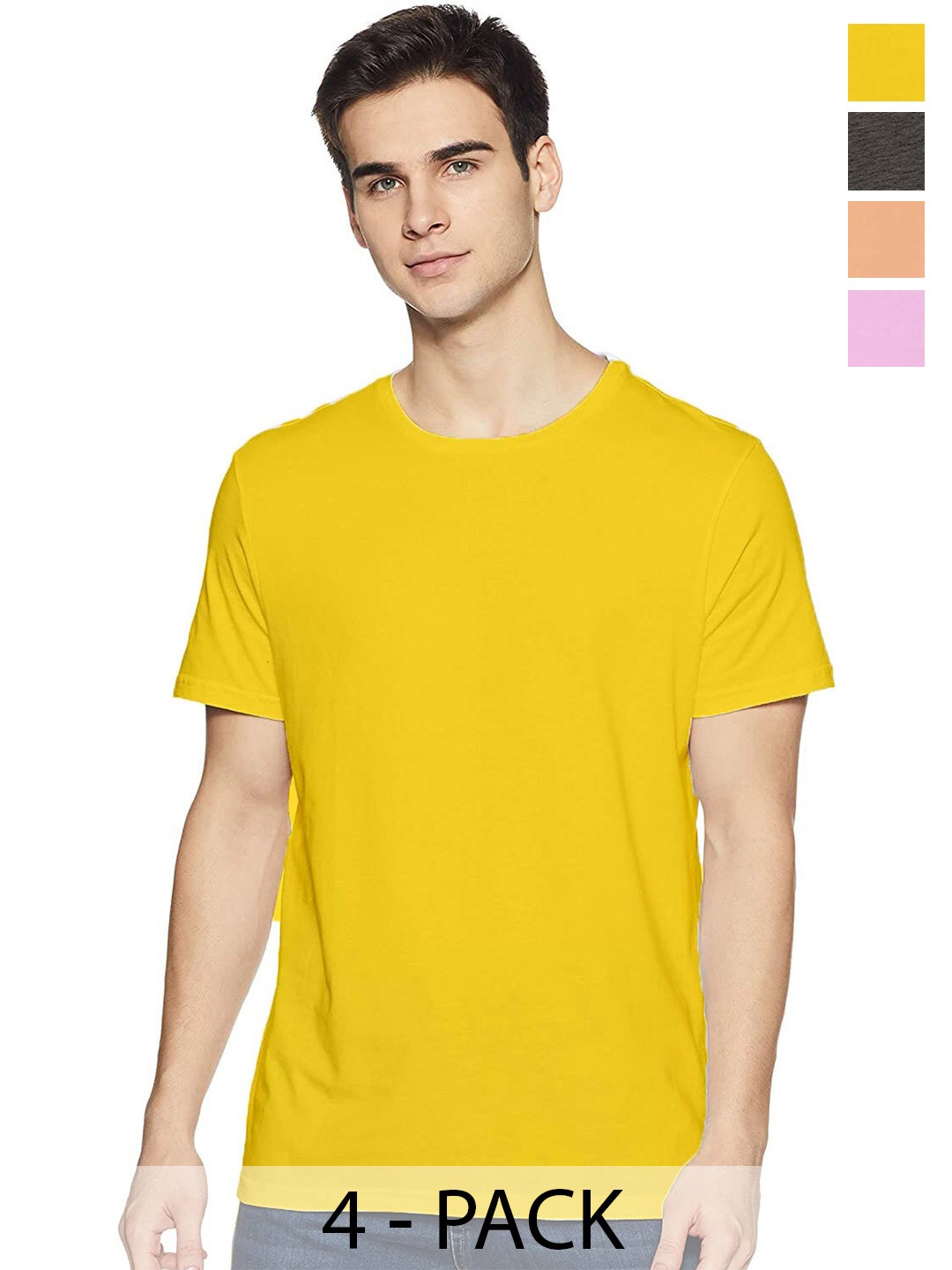

COLOR CAPITAL Pack Of 4 Short Sleeves Cotton T-shirt, Yellow