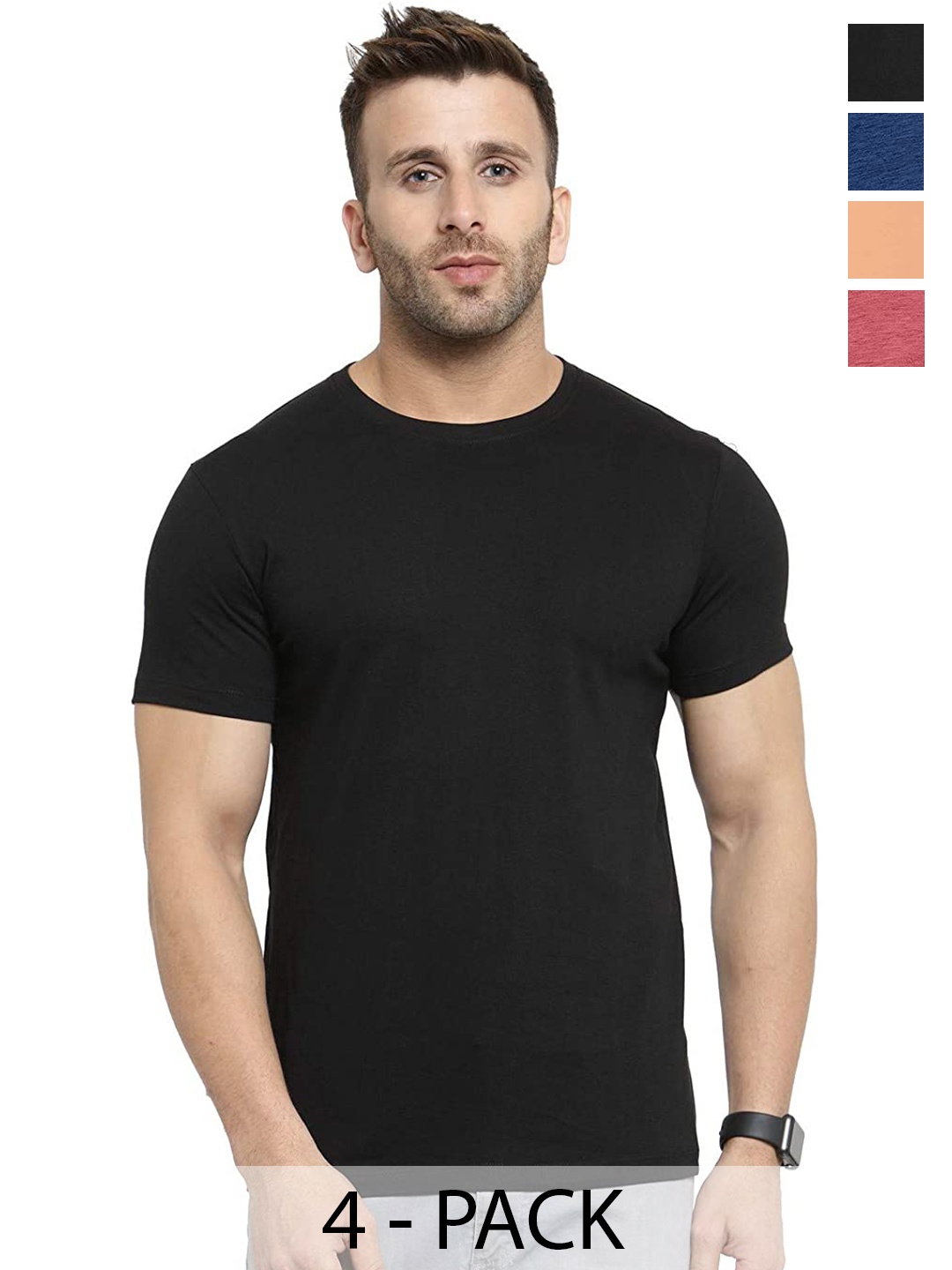 

COLOR CAPITAL Unisex Pack Of 4 Cotton T-shirts, Black