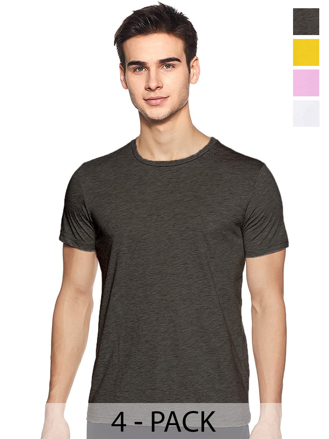 

COLOR CAPITAL Unisex Pack Of 4 Round Neck Short Sleeves Cotton T-shirts, Grey