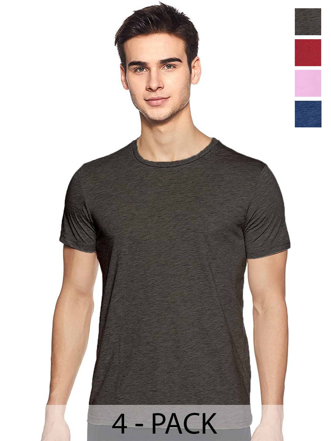

COLOR CAPITAL Unisex Pack Of 4 Round Neck Short Sleeves Cotton T-shirts, Grey