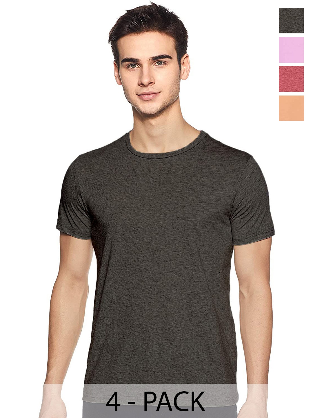 

COLOR CAPITAL Pack Of 4 Short Sleeves Cotton T-shirt, Brown