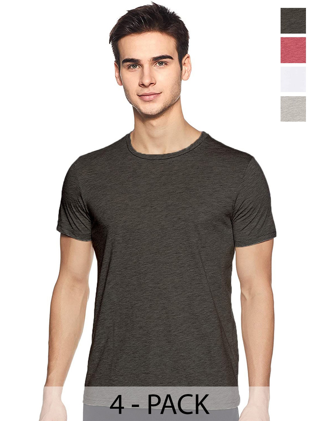 

COLOR CAPITAL Pack Of 4 Short Sleeves Cotton T-shirt, Brown