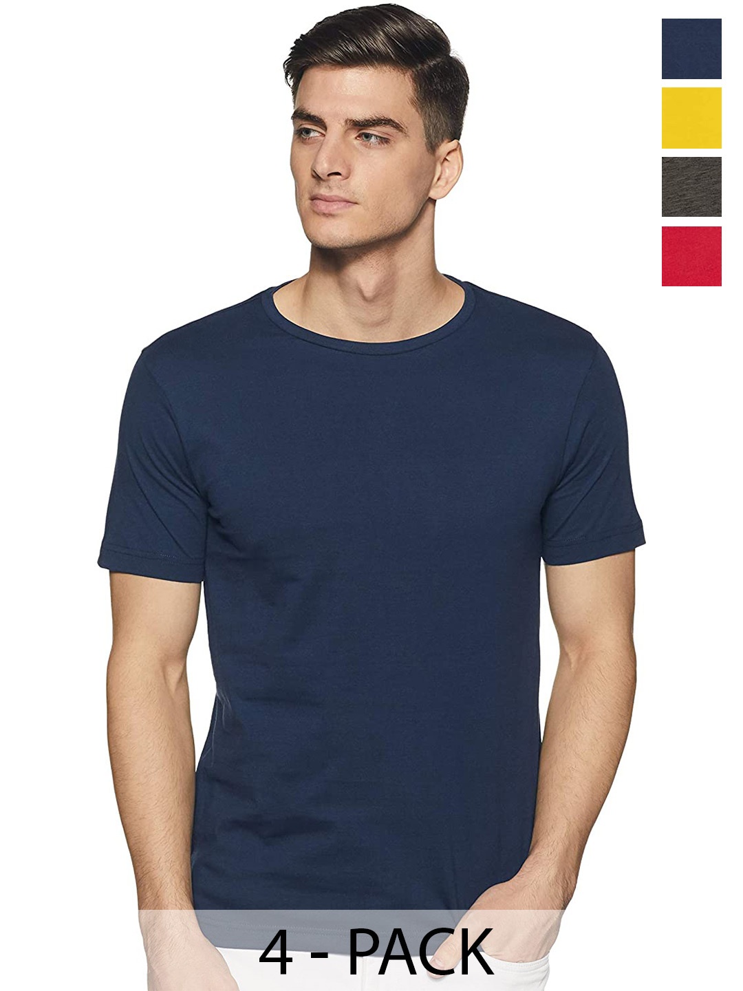 COLOR CAPITAL Pack of 4 Round Neck Cotton T-shirts, Blue