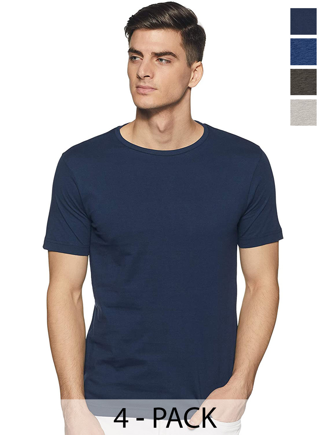 

COLOR CAPITAL Unisex Pack Of 4 Cotton T-shirts, Navy blue