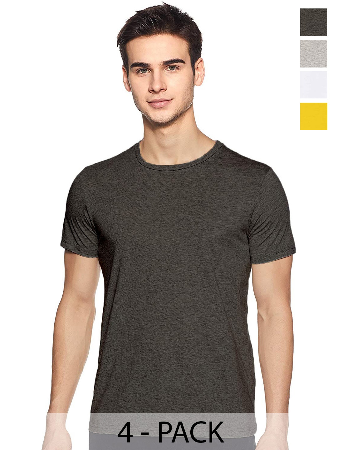 

COLOR CAPITAL Unisex Pack Of 4 Cotton T-shirts, Charcoal