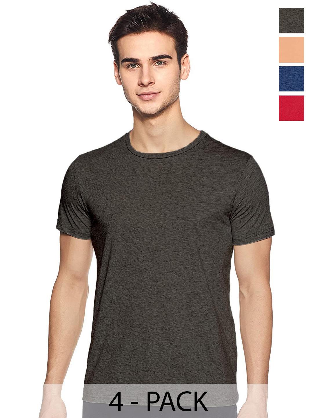 

COLOR CAPITAL Unisex Pack Of 4 Round Neck Short Sleeves Cotton T-shirts, Grey