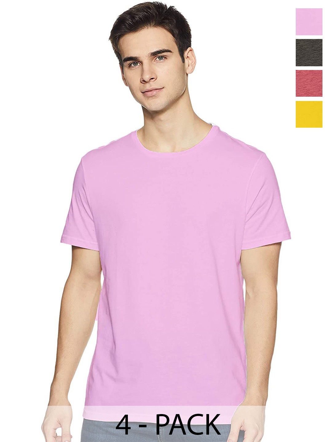 

COLOR CAPITAL Unisex Pack Of 4 Round Neck Short Sleeves Cotton T-shirts, Lavender