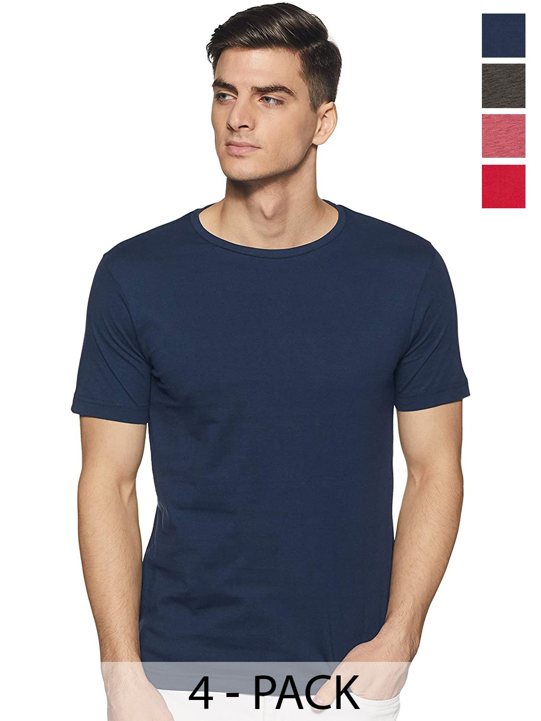 

COLOR CAPITAL Unisex Pack Of 4 Round Neck Cotton T-shirt, Blue