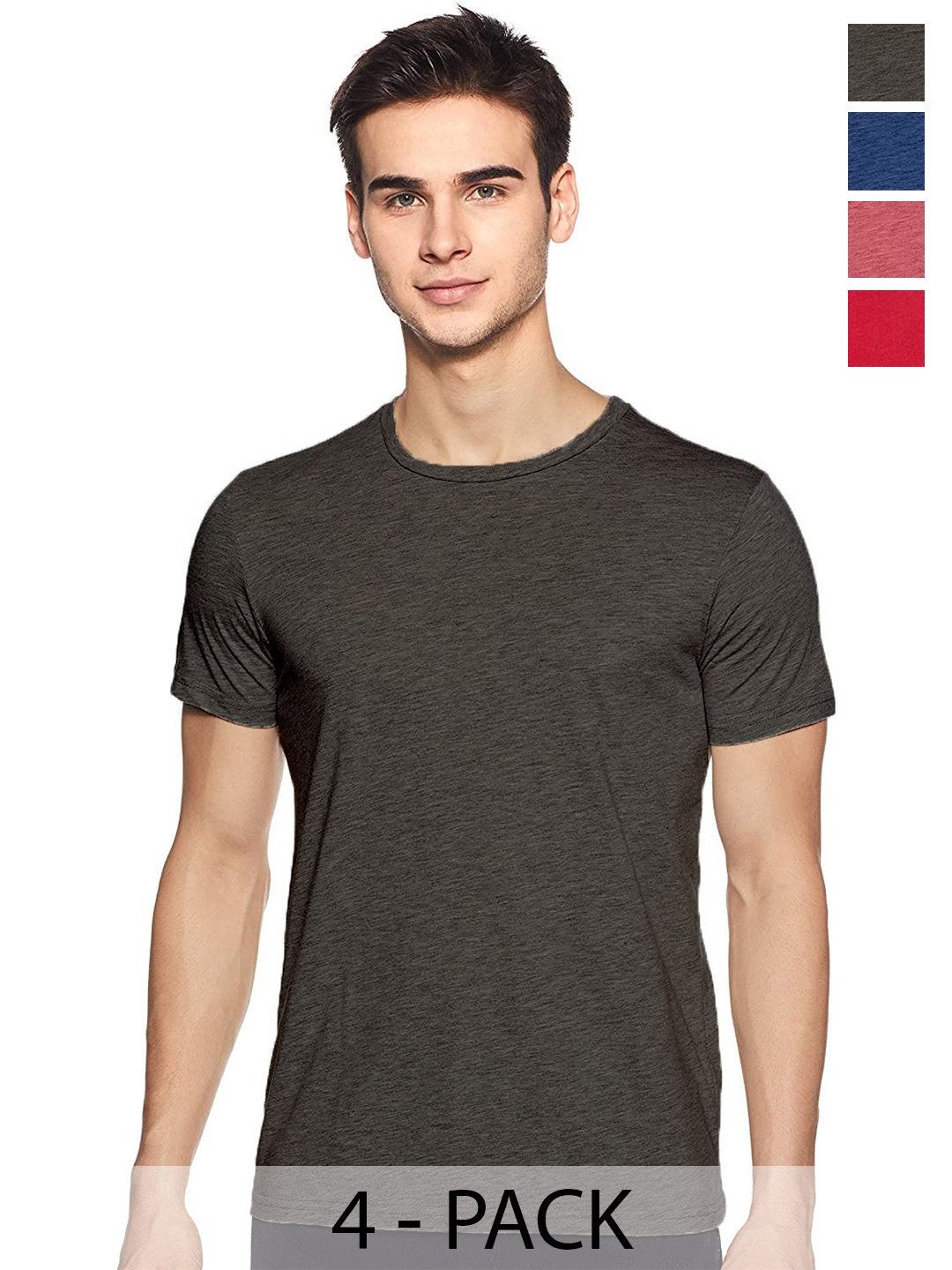 COLOR CAPITAL Unisex Pack Of 4 Round Neck Cotton T-shirt, Charcoal