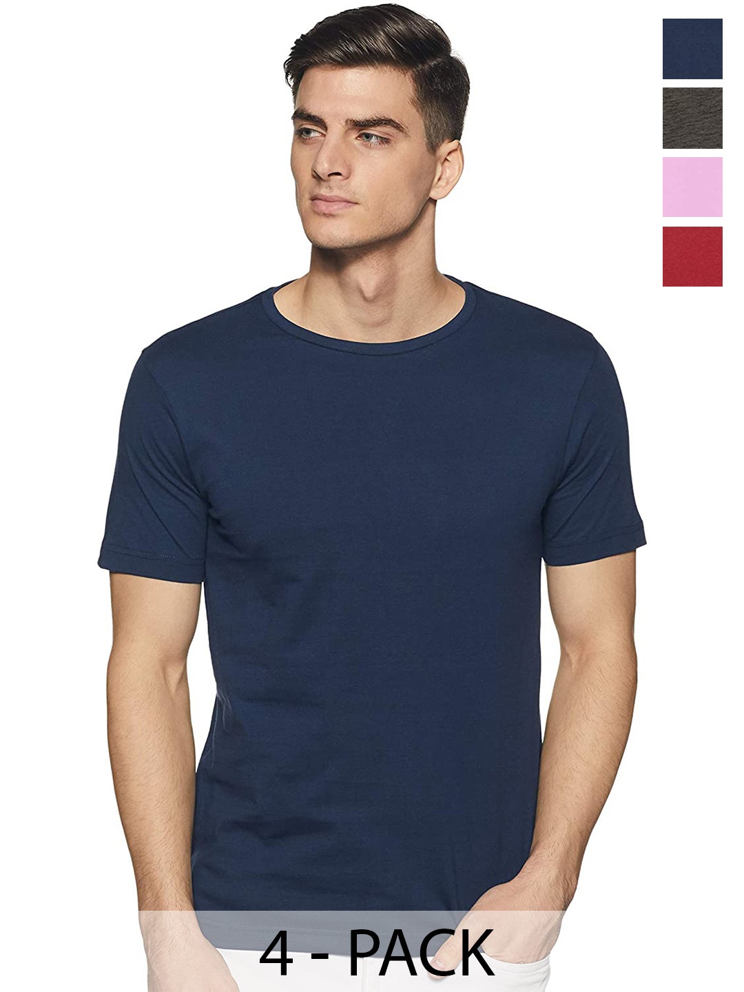 

COLOR CAPITAL Unisex Pack Of 4 Round Neck Cotton T-shirt, Navy blue