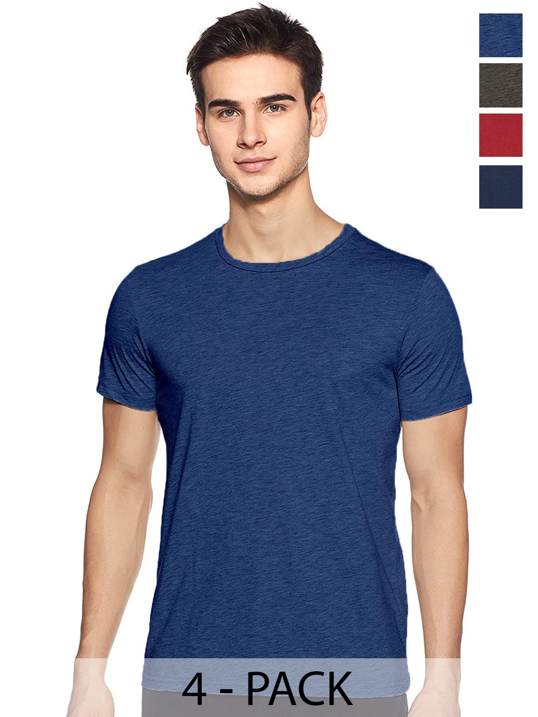 

COLOR CAPITAL Unisex Pack Of 4 Round Neck Cotton T-shirt, Blue