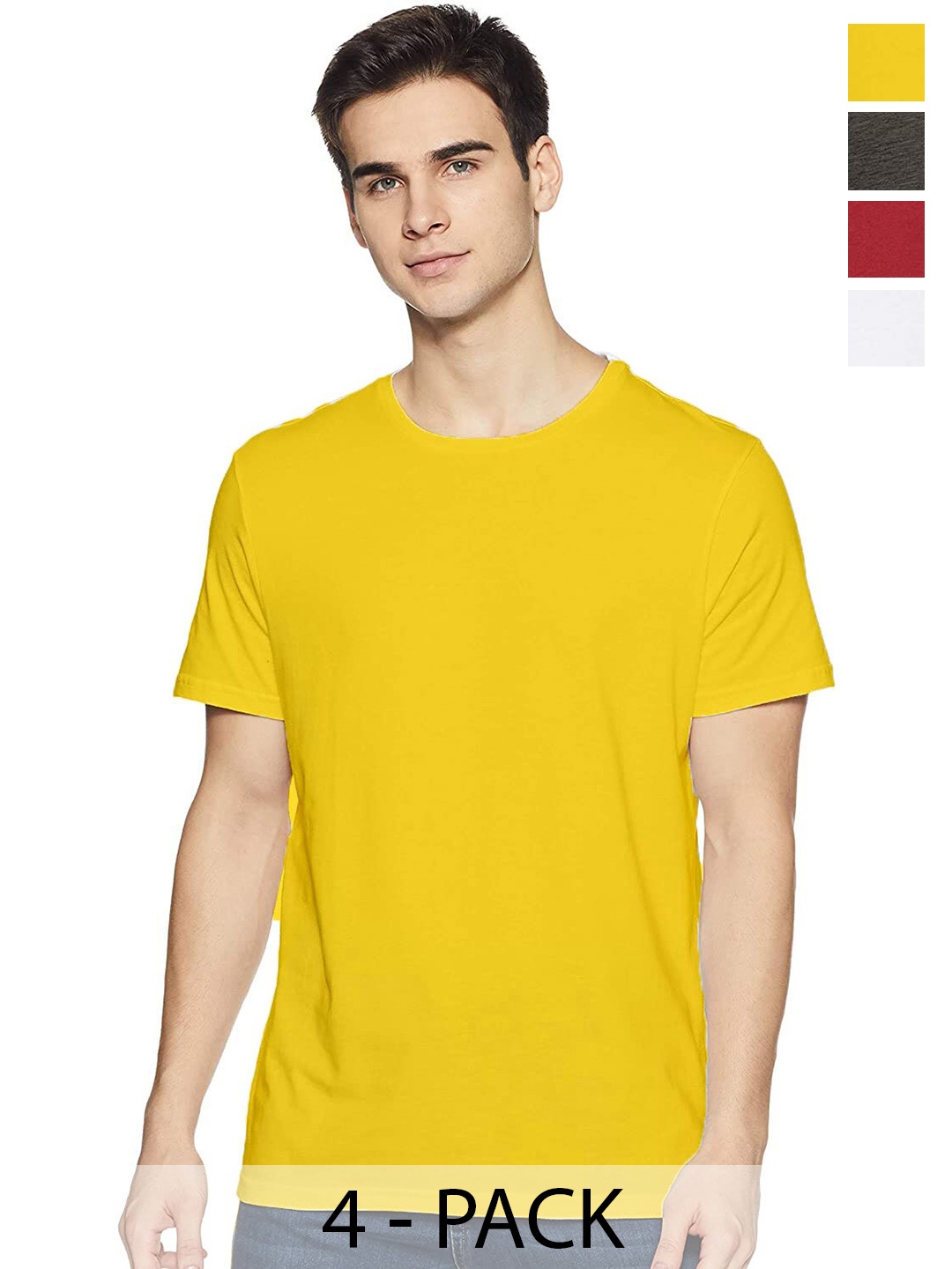 

COLOR CAPITAL Unisex Pack Of 4 Round Neck Casual T-shirt, Yellow
