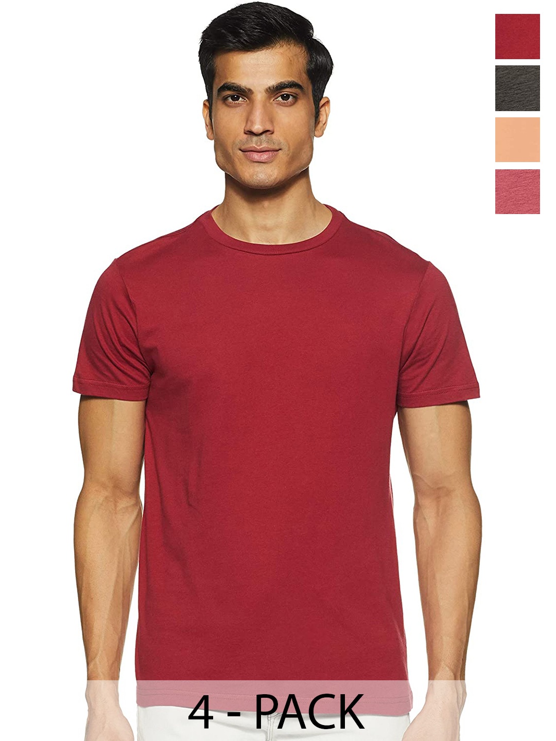 

COLOR CAPITAL Unisex Pack Of 4 Round Neck Casual T-shirt, Red